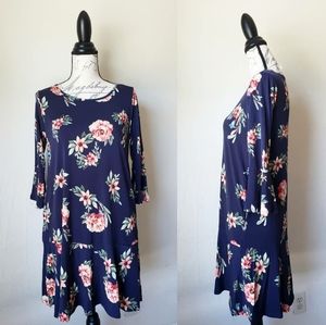 Navy Floral 3/4 Sleeve Dress, Size L